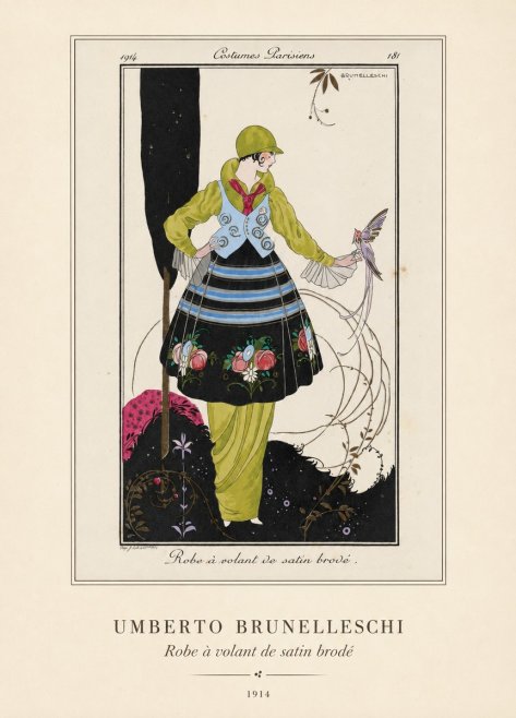 Umberto Brunelleschi Robe À Volant De Satin Brodé No4 - Plakát