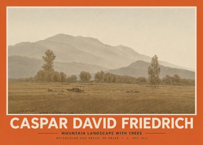 Caspar David Friedrich Mountain Landscape with Trees No5 - Plakát