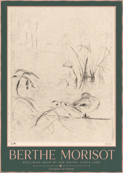 Berthe Morisot Reclining Duck by the Water No2 - Plakát