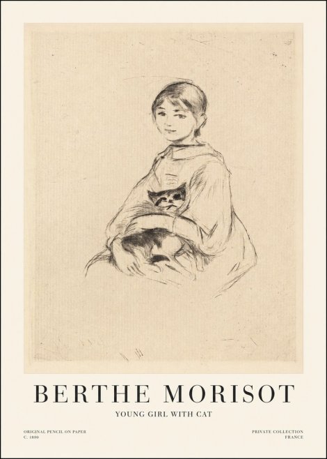 Berthe Morisot Young Girl with Cat No1 - Plakát