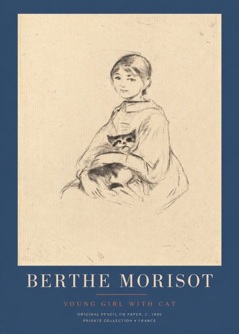 Berthe Morisot Young Girl with Cat No2 - Plakát