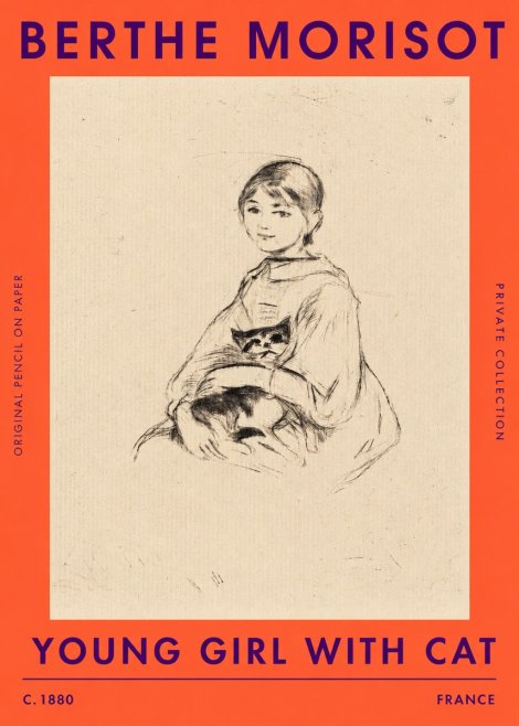 Berthe Morisot Young Girl with Cat No3 - Plakát
