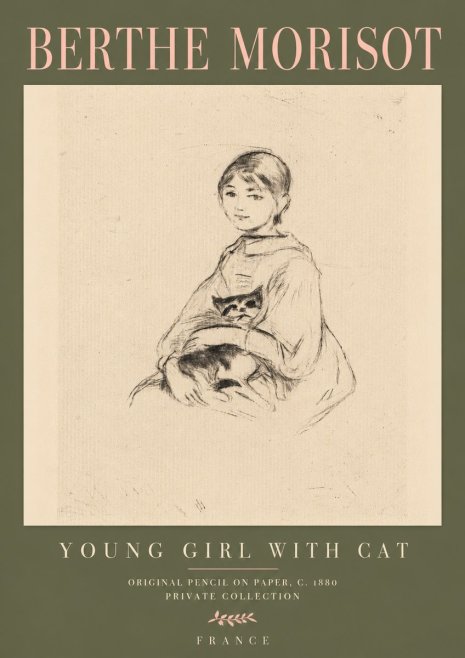 Berthe Morisot Young Girl with Cat No4 - Plakát