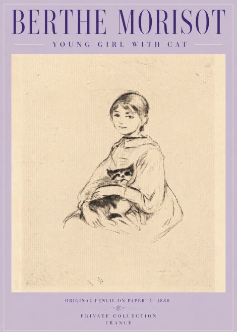 Berthe Morisot Young Girl with Cat No5 - Plakát