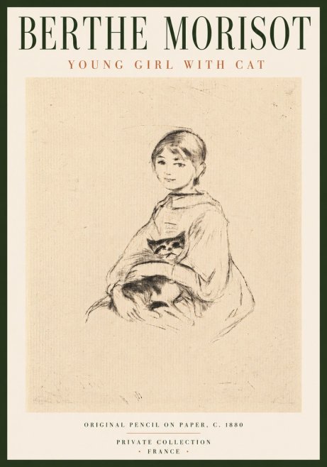 Berthe Morisot Young Girl with Cat No6 - Plakát