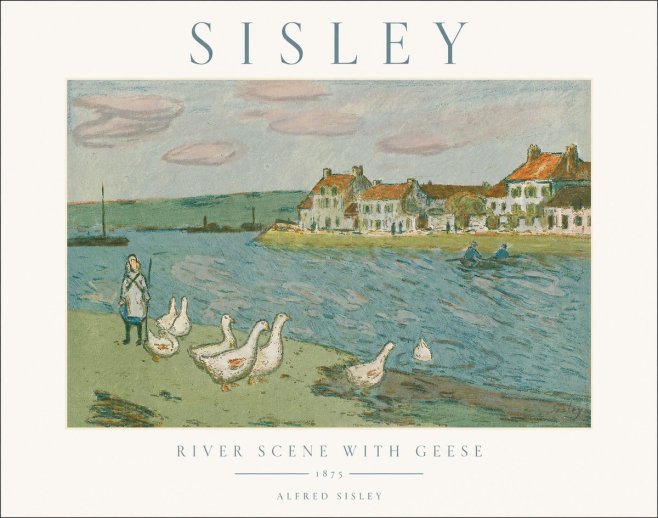 Sisley River Scene with Geese No1 - Plakát