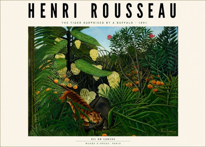 Rousseau The Tiger Surprised by a Buffalo No6 - Plakát