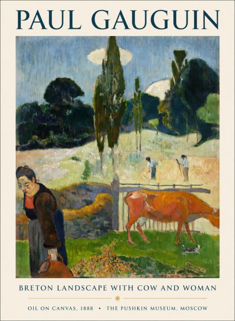 Paul Gauguin Breton Landscape with Cow and Woman No1 - Plakát