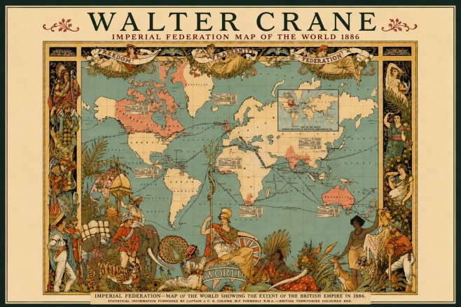 Walter Crane Imperial Federation Map of the World 1886 No6 - Plakát