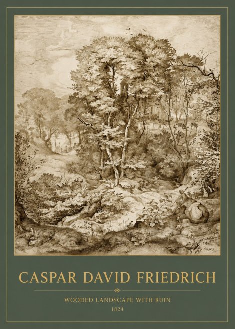 Caspar David Friedrich Wooded Landscape with Ruin No2 - Plakát