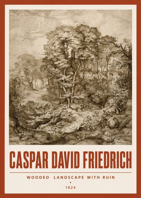 Caspar David Friedrich Wooded Landscape with Ruin No3 - Plakát