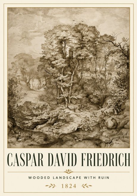 Caspar David Friedrich Wooded Landscape with Ruin No6 - Plakát