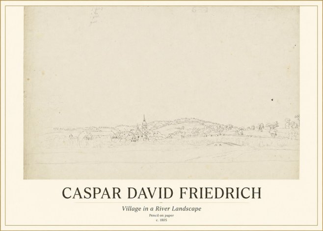 Caspar David Friedrich Village in a River Landscape No1 - Plakát