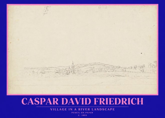 Caspar David Friedrich Village in a River Landscape No2 - Plakát