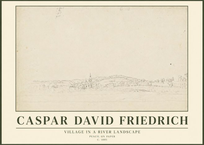 Caspar David Friedrich Village in a River Landscape No3 - Plakát