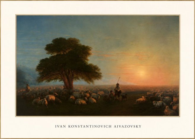 Ivan Konstantinovich Aivazovsky Shepherd with Flock at Sunset No3 - Plakát