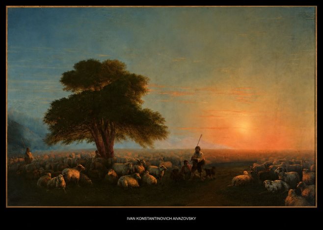 Ivan Konstantinovich Aivazovsky Shepherd with Flock at Sunset No5 - Plakát