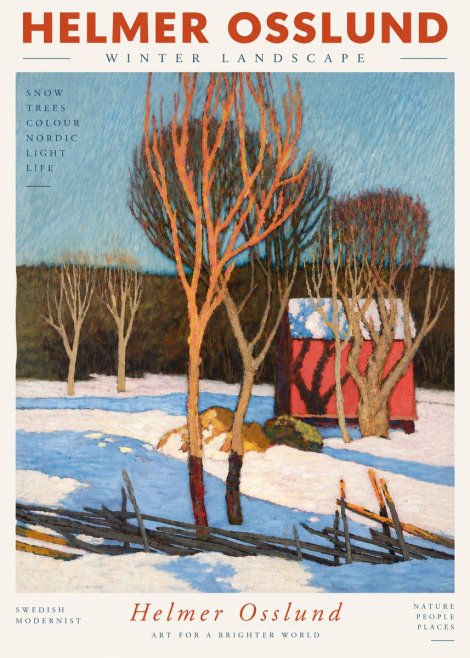 Helmer Osslund Winter Landscape with Red Barn No5 - Plakát