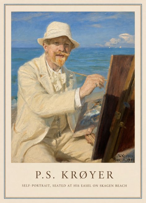 P.S. Krøyer Self-portrait, Seated at His Easel on Skagen Beach No1 - Plakát