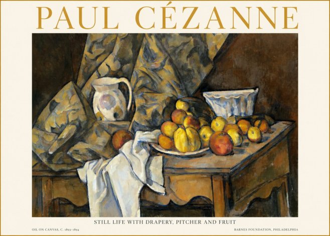 Paul Cézanne Still Life with Drapery, Pitcher and Fruit No1 - Plakát