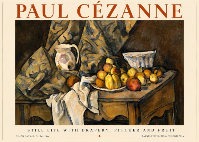 Paul Cézanne Still Life with Drapery, Pitcher and Fruit No4 - Plakát