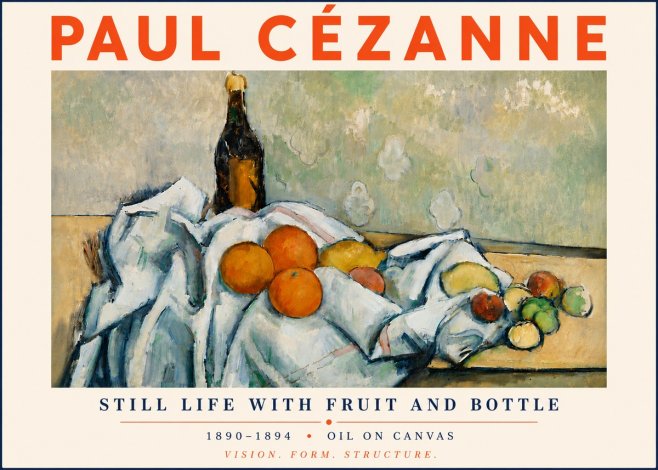 Paul Cézanne Still Life with Fruit and Bottle No6 - Plakát