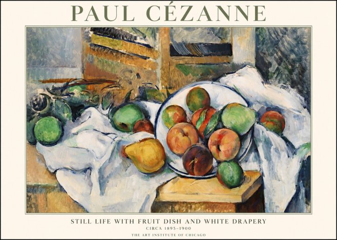 Paul Cézanne Still Life with Fruit Dish and White Drapery No1 - Plakát