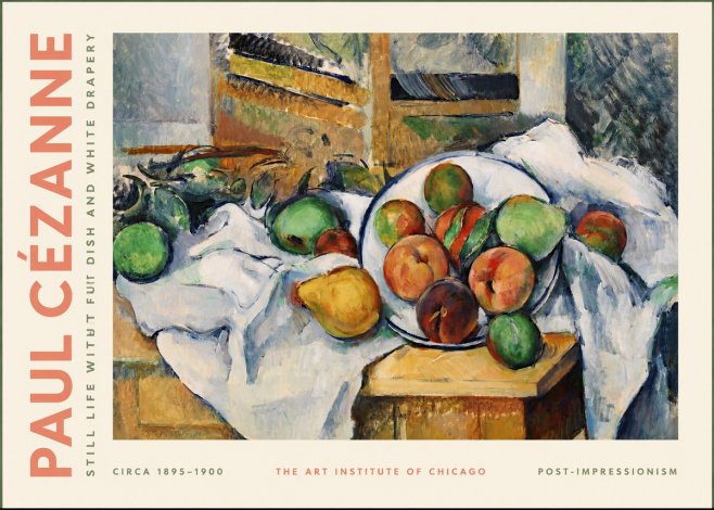 Paul Cézanne Still Life with Fruit Dish and White Drapery No2 - Plakát