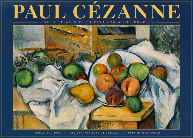 Paul Cézanne Still Life with Fruit Dish and White Drapery No3 - Plakát