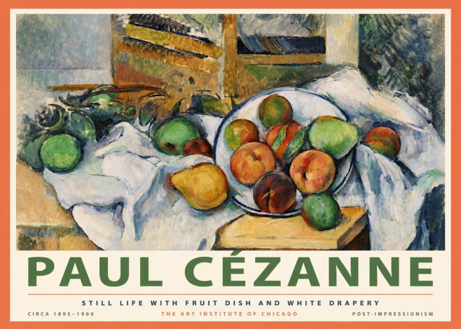 Paul Cézanne Still Life with Fruit Dish and White Drapery No4 - Plakát