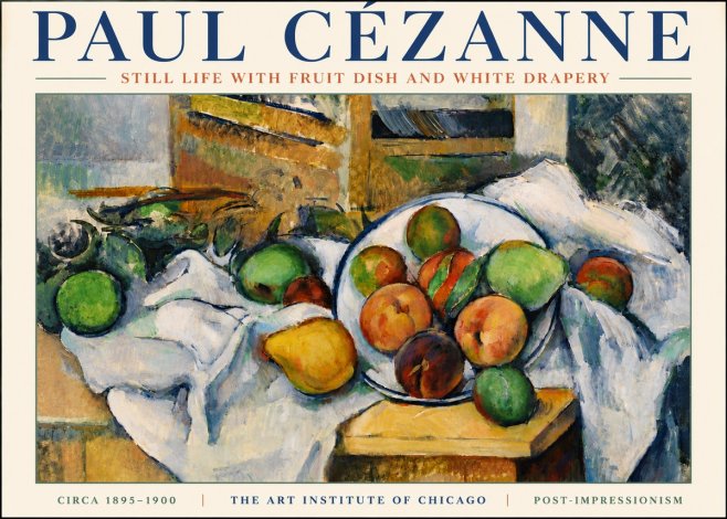 Paul Cézanne Still Life with Fruit Dish and White Drapery No6 - Plakát
