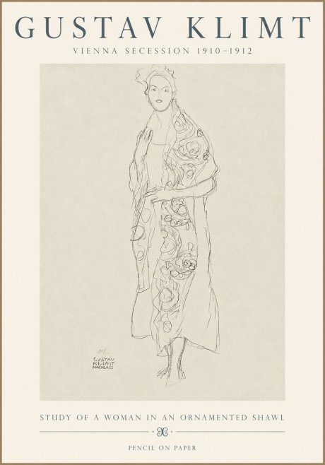 Klimt Study of a Woman in an Ornamented Shawl No3 - Plakát