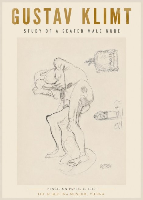 Klimt Study of a Seated Male Nude No5 - Plakát