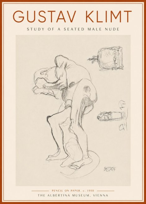 Klimt Study of a Seated Male Nude No6 - Plakát