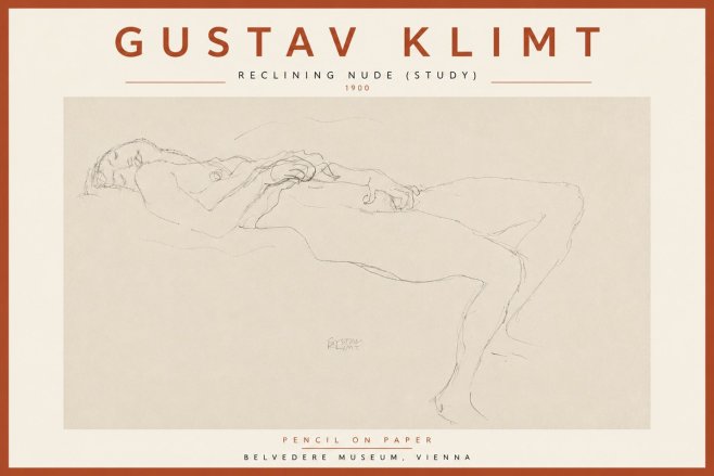 Klimt Reclining Nude (Study) No5 - Plakát