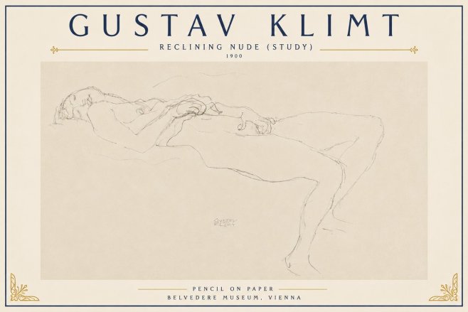Klimt Reclining Nude (Study) No6 - Plakát