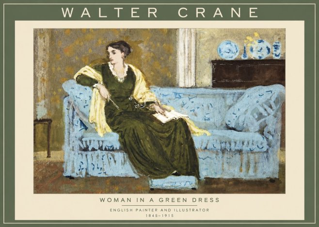 Walter Crane Woman in a Green Dress No2 - Plakát