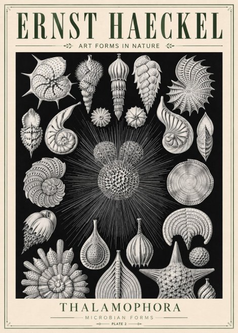 Ernst Haeckel Thalamophora - Microbian Forms - Plate 2 No5 - Plakát