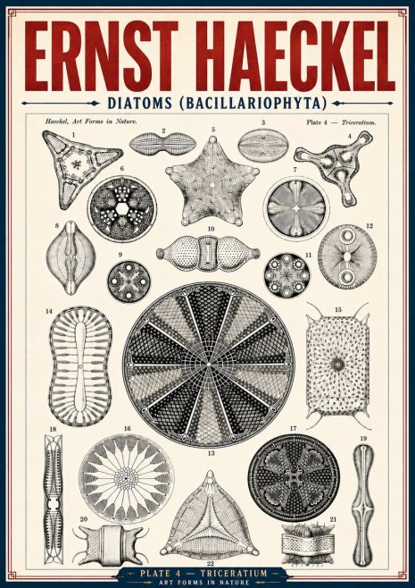 Ernst Haeckel Diatoms (Bacillariophyta) Plate 4 – Triceratium No6 - Plakát