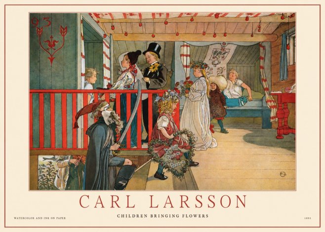 Carl Larsson Children Bringing Flowers No1 - Plakát