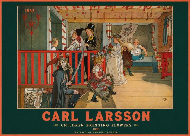 Carl Larsson Children Bringing Flowers No2 - Plakát