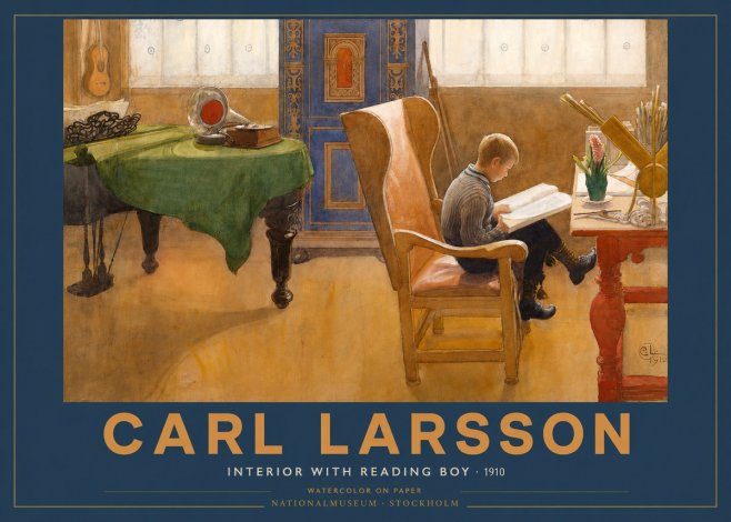 Carl Larsson Interior with Reading Boy No2 - Plakát