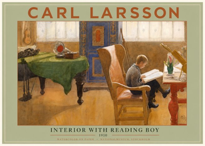 Carl Larsson Interior with Reading Boy No3 - Plakát