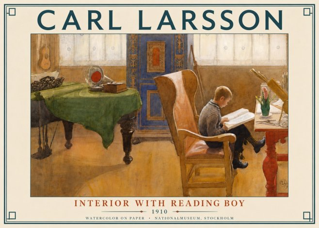 Carl Larsson Interior with Reading Boy No4 - Plakát