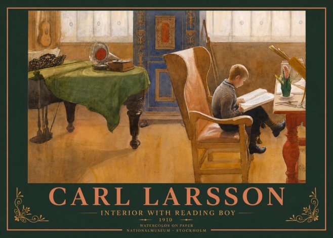 Carl Larsson Interior with Reading Boy No5 - Plakát