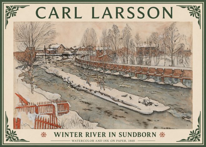 Carl Larsson Winter River in Sundborn No4 - Plakát