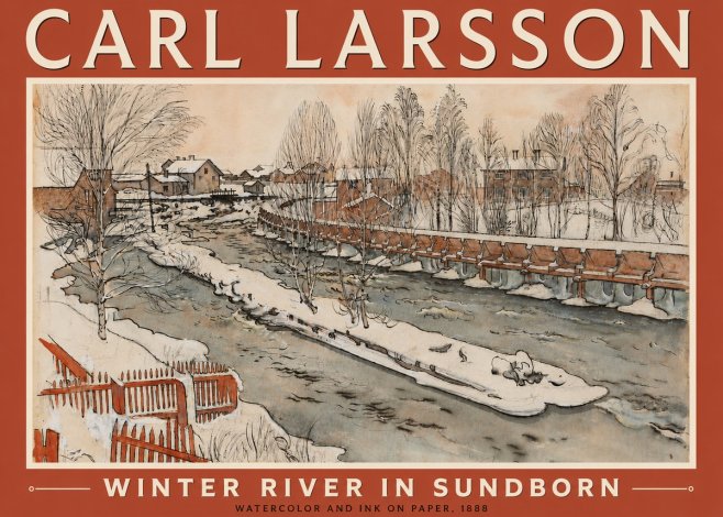 Carl Larsson Winter River in Sundborn No5 - Plakát