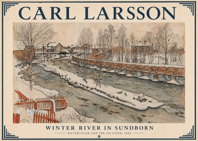 Carl Larsson Winter River in Sundborn No6 - Plakát