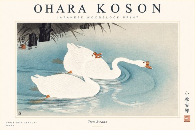 Ohara Koson Two Swans No1 - Plakát