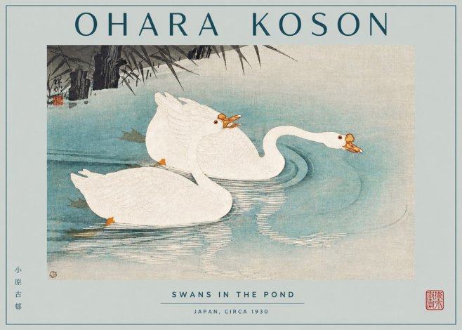 Ohara Koson Two Swans No3 - Plakát